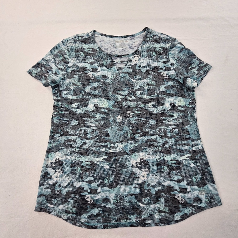 Reel Legends Blue Camouflage Short Sleeve Polyester Rayon T-Shirt Women's L